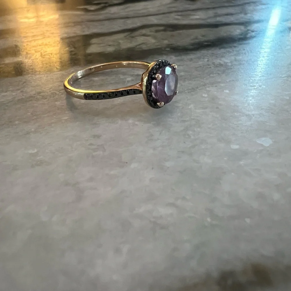 Amethyst and Black Diamond Rose Gold Ring - Picture 5 of 7